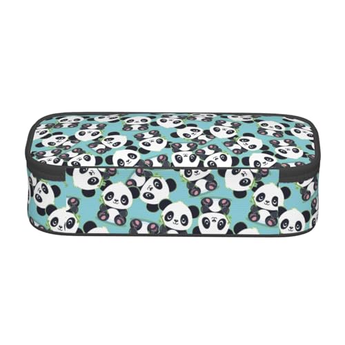 Image of Cute Cartoon Panda Bamboo Large Pencil Case, Pencil Pouch With Zipper Compartments Stationery Pencil Bag For Kids Teens Students School Supplies