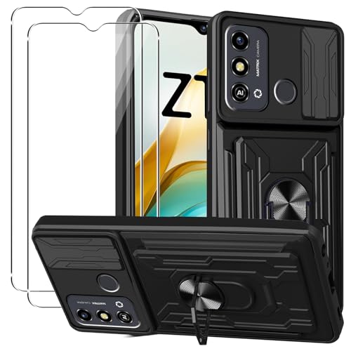 KZIOACSH Funda ZTE Blade A53+/ZTE Blade A53 + 2× Cristal Templado,[Tapa Deslizante para la cámara] Anti-Choque con 360 Grados Magnetic Anillo Hard PC y Silicona TPU Bumper antigolpes Case,Verde