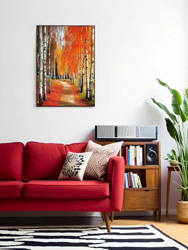 Cuadro de paisaje otoñal para decorar un dormitorio cálido y moderno sin marco 3