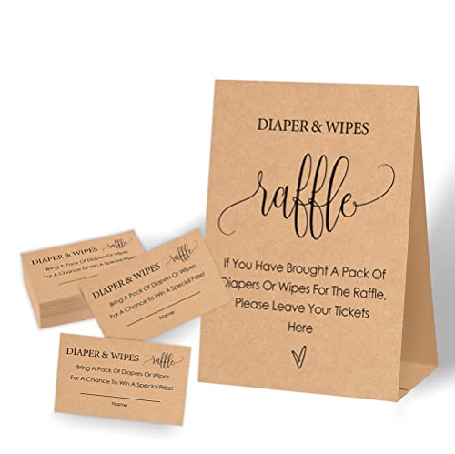 Image of Diaper Raffle Tickets for Baby Shower,Rustic Baby Shower Decorations,Fun Baby Shower Games for Adults,Baby Shower Games Gender Neutral,1 Kraft Sign & 50 Kraft Cards Set-A14