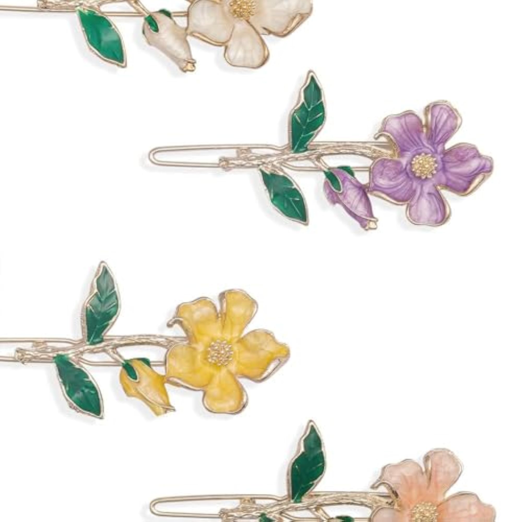 Floral Hair Clips Set, 4 Pieces for Girls, Assorted Flower Designs