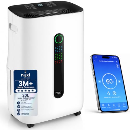 Image of Nyxi 20L Dehumidifier with WiFi App and Voice Control, Active Carbon Filter, XL 6.5L Tank, Laundry Drying, 24Hr Timer, Quiet Operation, Energy Efficient for Home Damp, Moisture and Mould