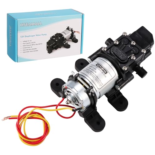 HSEAMALL DC 12 V Membranpumpe,Hochdruck-Membranwasserpumpe,selbstansaugende elektrische Sprühpumpe mit Druckschalter 100 PSI 4 l/min für Wohnmobil,Wohnwagen,Reinigung,Waschen und Gartenbewässerung