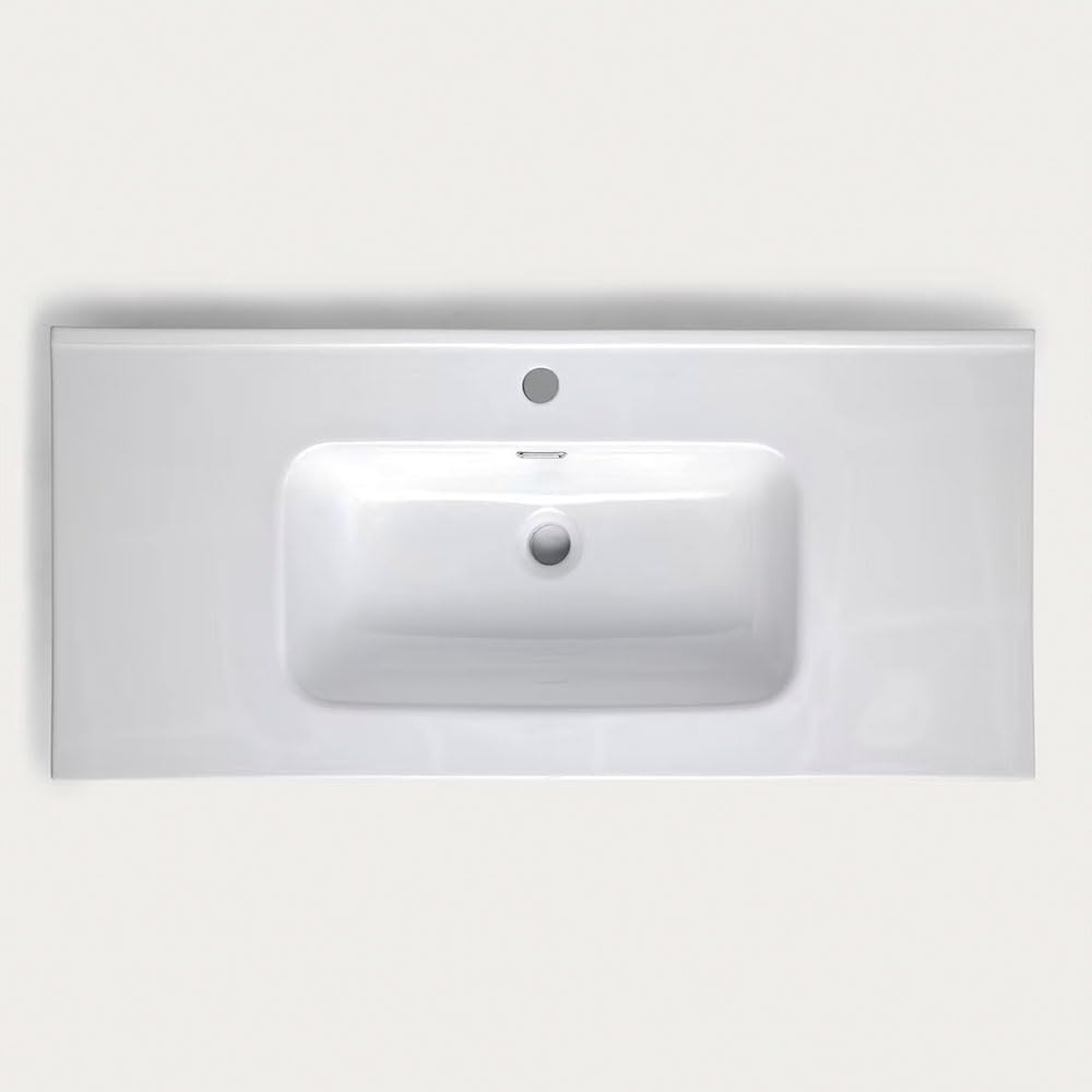 Lavabo De Porcelana Para Baño rectangular 81 cm x 46 cm COS acabado blanco brillo fabricado en porcelana