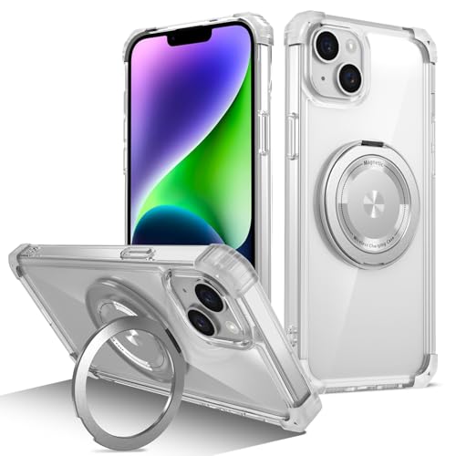 Image of Cubix Back Cover Case for iPhone 13 Hard PC + TPU | Metal Ring Kickstand | 1500g Magnetic Hold | 360 Rotating Stand | Military Drop Protection | Air Cushioned Corners