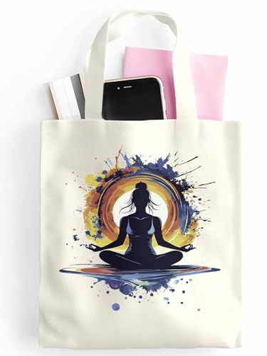 Canvas Tote Bags,Grocery Shopping Cloth Bag Woman Yoga Reusable Shoulder Bags Tote Bag for Travel Work Gym2