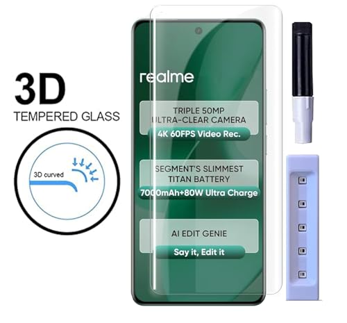 Image of FabeKee UV Premium Tempered Glass Screen Protector Guard Compatible For Realme 15 5G / Realme 15 Pro 5G (6.8 Inch, Pack of 1) Full Adhesive UV Curved Case Friendly HD Clarity