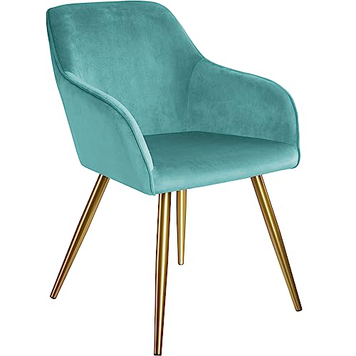 tectake® Juego de Sillas Tapizadas en Terciopelo, Sillas de Comedor Ergonómicas y Versátiles, Gran Estabilidad y Capacidad de Carga, Sillas Cocina Elegantes - 1 Silla Turquesa/Oro