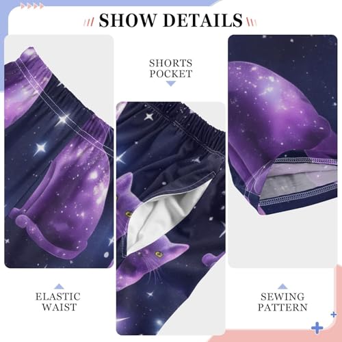 Cat Galaxy Star Boys Long Pants Soft Trousers Elastic Waist Kids Lounge Bottoms with Pockets S-XL4