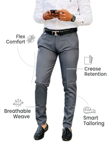 Image of Mens Solid Polyester Twill Slim Fit Formal Pants | Lightweight and Breathable Fabric | Flat Front Design | Ideal for Office, Travel & Semi-Formal Occasion