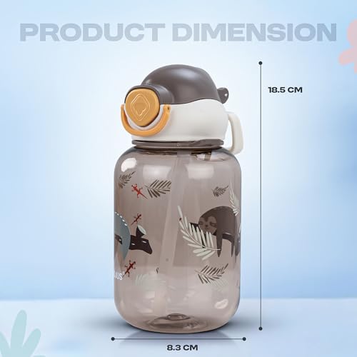 Image of BAYBEE Univio Baby Sipper Bottle for Kids | Drinking Water Bottle for School Kids with Soft Silicone Straw & Adjustable Strap | Leak Proof BPA-Free Sipper Water Bottle for Kids Boy Girl (750ml Brown)