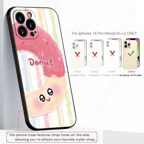 Donut Pattern Phone Case for iPhone 16 Pro Max - Pink Frosting with Colorful Sprinkles, Soft Cute Protective Cover for Girls & Women (B1-Cartoon Cute Donut)