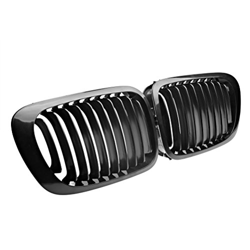 Left Right Polished Black Kidney Grille Grill Compatible with 1999-2002 BMW E46 323Ci 325Ci 328Ci 330Ci 2-Door