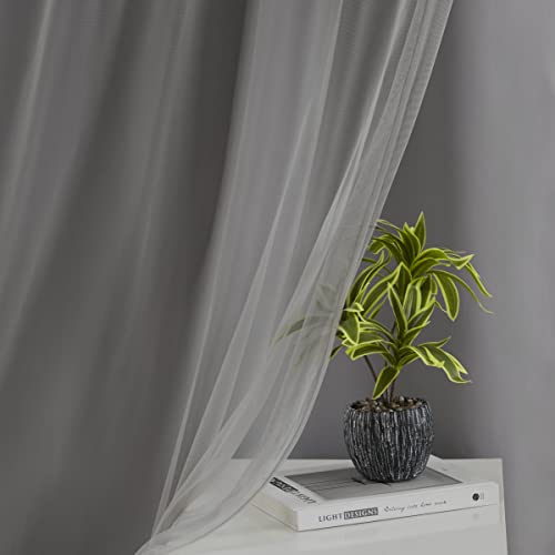 Image of Bujasso Grey 90% Blackout Curtains with Sheer Overlay Mix and Match Double Layer Window Curtains Thermal Insulated 72 inch for Living Room Bedroom Gray Drapes with Tiebacks Grommet Top 37 inch Wx72 Lx2