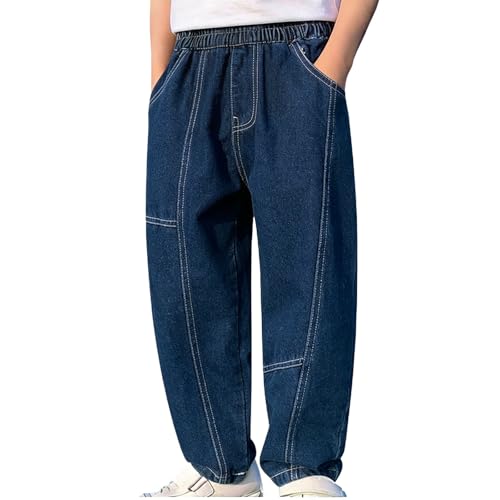 Cambkatl Boys Straight Leg Jeans, Stretch Loose Elastic Waist Casual Denim Pants for 2-12 Years with Pockets