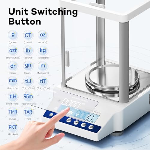 Image of Lab Scale 0.001g Accuracy 500g Digital Milligram Scale Analytical Balance Scale with Windshield LCD Display 7 Units 200g Calibration Weight, Precision Scale for Jewelry Gold Powder Chemistry