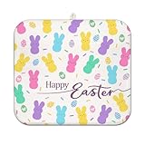 Happy Easter Dish Drying Mat for Kitchen Counter,Cute Bunny Microfiber Drying Mat,Washable Absorbent Kitchen Countertop Dish Mat Drain Pad 16×18 Inch