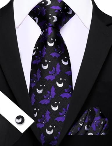 Image of Barry.Wang Man Tie Sets Skull Ties Animal Extra Long Necktie Silk Woven Handkerchief Cufflinks Festival Party Gift