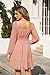 Wenrine Women's Mesh Long Sleeve Square Neck Dress High Waist A Line Ruffle Hem Flowy Casual Party Mini Dress Pink Orange