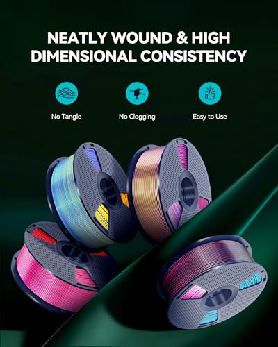Image of SUNLU Silk Quadruple Color PLA Filament, Silk PLA 3D Printer Filament 1.75mm, Neatly Wound Shiny Silk 3D Printer Filament 1.75mm ±0.02mm, 1KG Spool (2.2lbs), Silk Four Color (Black Red Yellow Grey)