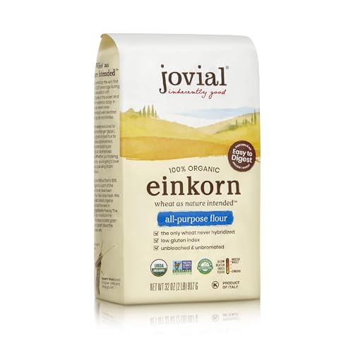 Jovial Organic Einkorn Unbleached All Purpose Flour - Bread Baking Flour for Sourdough, High Protein, Non-GMO, Organic Pizza & Pasta, European Italian, Glyphosate Free - 32 Oz