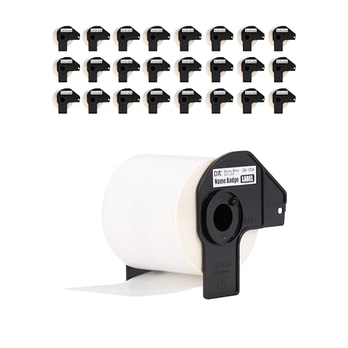 Image of Brother Genuine DK-123424PK Die-Cut Name Badge Paper Labels, 2.3 inch x 3.4 inch (60 mm x 86 mm) Adhesive White Paper Labels, 260 Labels per Roll, 24 Rolls per Box
