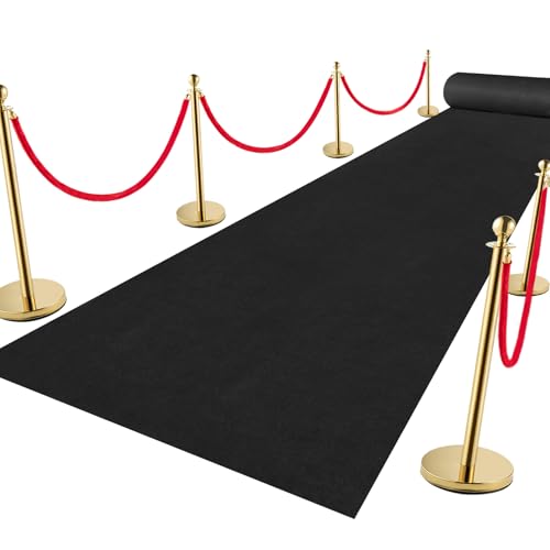 VOK Black Aisle Runner Carpet Rugs for Partys & Events, Premium 160 GSM Felt Non-Woven Fabric Runway Rug for Step, Ceremony Parties and Hollywood Oscars Runway (Black, 3X15 ft)