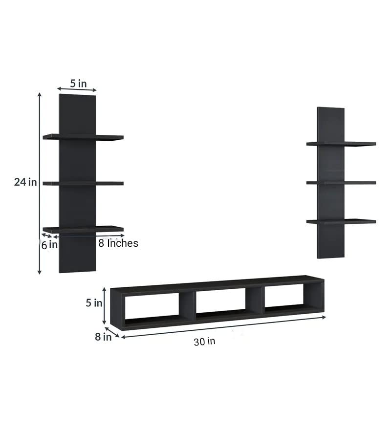 Image of Wooden handicrafts Tv Cabinet Dazzling Wall Rack Shelves Set MDF -Medium Density Fiber Home Decoration Wall Decor (Black, Tv Cabinet)