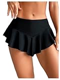 WDIRARA Women's Ruffle Hem Mini Swim Skirt Summer Low Rise Bikini Bottom Black Small