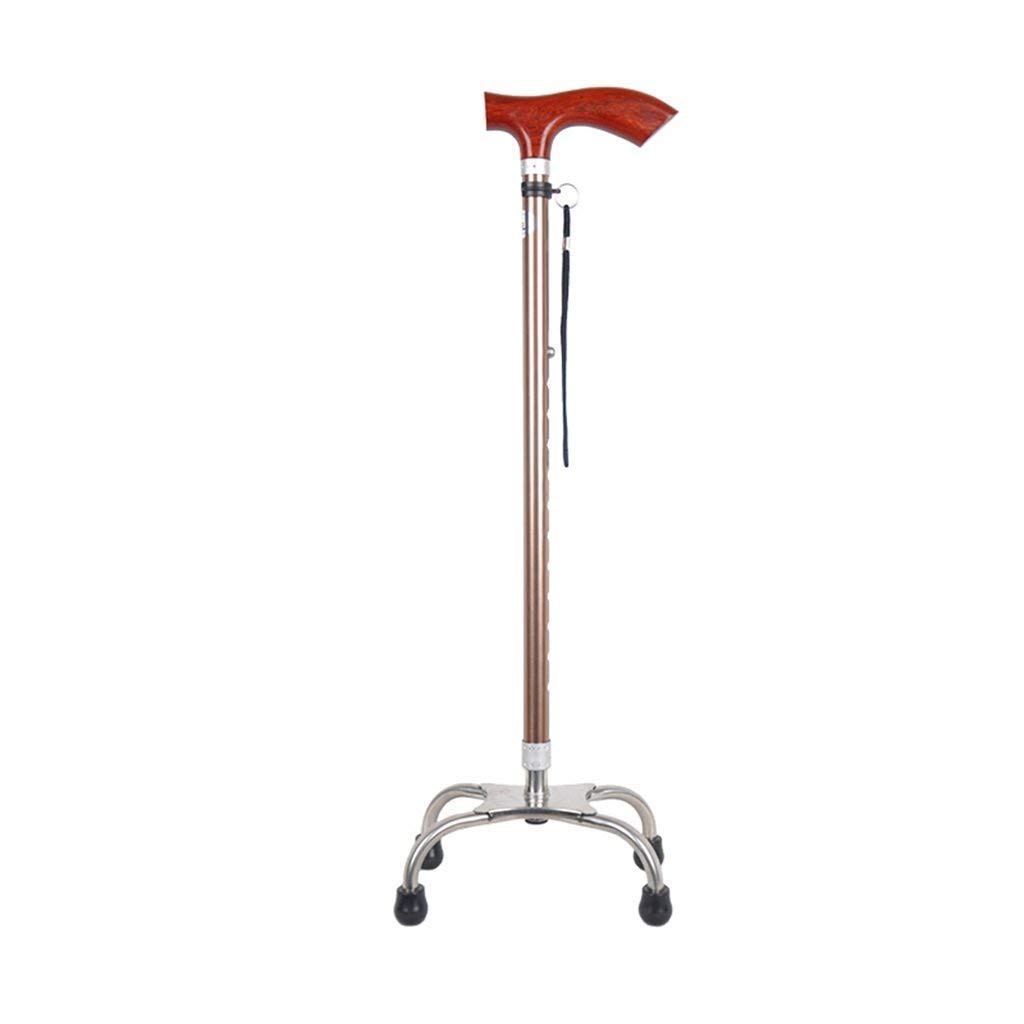 Soporte para bastón para Caminar Muleta para Ancianos Ancianos Telestable Antideslizante Ligero Altura Ajustable con 4 pies y Mango de Madera Bastones Marrones, muletas