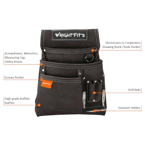 WrightFits Tool Pouches with Multi Pockets | Leather Tool Belt Pouch | Hammer Holder and Nail Pouch Organiser for Builders, Carpenters, Gardeners, Electricians- Dark Brown - WW180114 3 WrightFits Tool Pouches with Multi Pockets | Leather Tool Belt Pouch | Hammer Holder and Nail Pouch Organiser for Builders, Carpenters, Gardeners, Electricians- Dark Brown - WW180114 - Image 3
