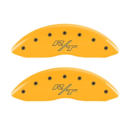 Image of MGP Caliper Covers - Brake Caliper Covers for 2011-2023 Dodge Challenger & 2011-2023 Dodge Charger (Requires Dual Piston Front Caliper) Front and Rear Set (Yellow, R /T Vintage)