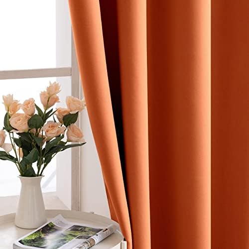 MIULEE Blackout Curtain Very Soft Solid Thermal Insulated Ring Top Decorative Darkening Curtain with Grommets for Living Room Bedroom Nursery 2 pieces 55" Wide by 88" Drop 140 x 225 cm Orange