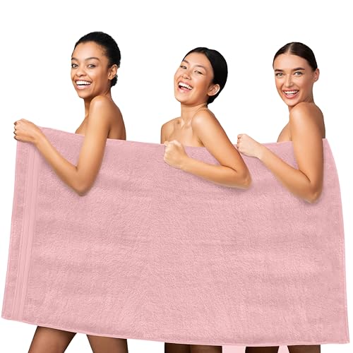 Image of Elegant Comfort Three Line Popcorn Towel Set for Bathroom 35 x 70 inches, Premium Hotel Quality 1-Pack Jumbo Towels, 100% Turkish Cotton, Soft and Durable, Quick Dry and Highly Absorbent, Dusty Pink