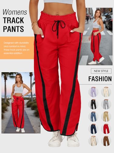 Fisoew Women's Baggy Wide Leg Pants Casual Drawstring Elastic Waisted Contrast Color Workout Y2K Track Pants3