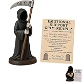 HONGANKUAN Emotional Support Grim Reaper Figurine, Exhausted Grim Reaper Statue with Emotional Support Card, Resin Gothic Black Robe Mystery Figurine Desk Decor (Death God)