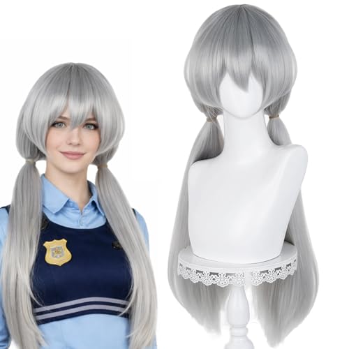 Image of LABEAUTE Unsex Cosplay Wig for Men Woman for Short Straight Cosplay Wig with Bangs for Anime Heat Resistant Hair for Party and Halloween (grey)