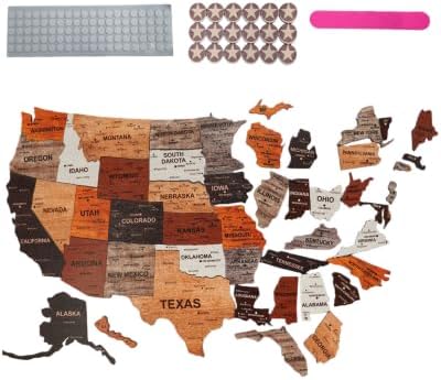 USA Wood Map Puzzle，25 Stickers Can Be Used for Daily Travel Marking and Travel Gifts for Christmas，3D Wooden USA Wall Art (31 * 22 in)