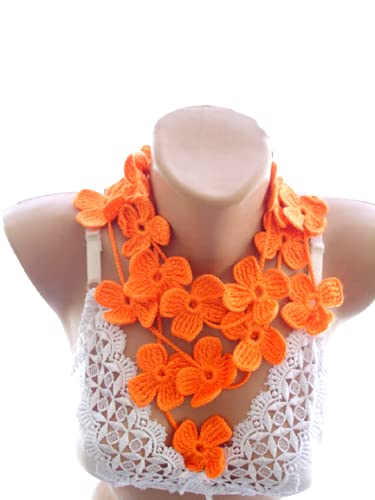 Orange crochet lariat necklace