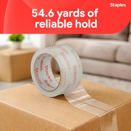 Image of Staples Lightweight Moving & Storage Packing Tape, 1.88x54.6 Yds, 6-Pk | For sealing boxes for moving, storage, and everyday shipping needs.