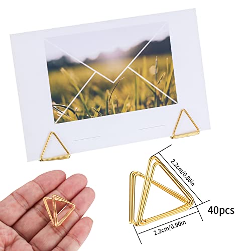 QOOSIKICC 40 Pcs Triangle Place Card Holders, Mini Gold Table Number Holders - Image 2