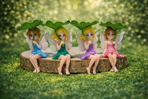 Image of Miniature Leaf Fairy Set of 4 for DIY Projects, Garden Decor, Car Dashboard Accessories, Birthday Gifts