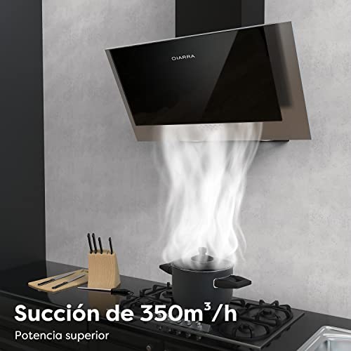 CIARRA-CBCB6736C-Campana-Extractora-60cm-de-Cocina-350mh-3-Velocidades-de-Potencia-Recirculacion-Interna-por-Filtro-de-Carbono-de-Bajo-Consumo-Cristal-y-Acero-inoxidable