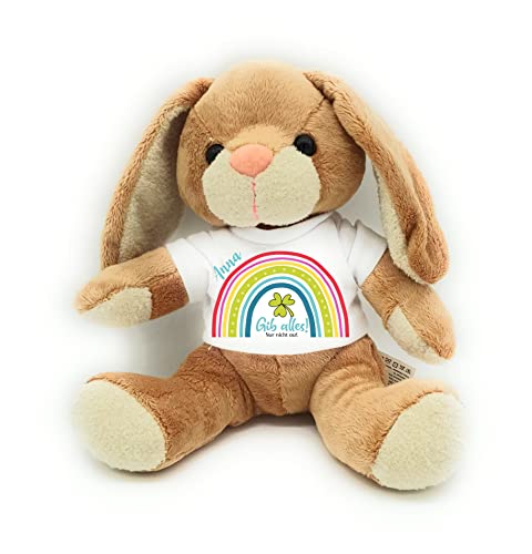 Kilala Gute Besserung Kuscheltier Hase mit Namen personalisiert Stofftier, Plüschtier Krankenbesuch (Regenbogen Spruch: Gib Alles)
