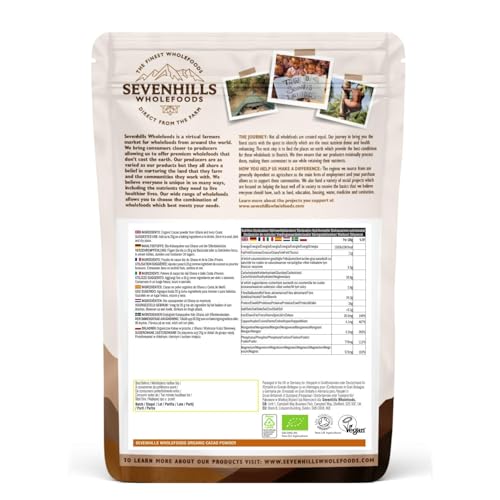 Sevenhills Wholefoods Bio Kakaopulver 1kg, Rein und Natürlich, aus Premium Roh Kakaobohnen
