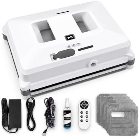 80W Robotic Window Cleaner, 3000Pa Suction Dual Spray, Auto Path Navigation Leakproof 20Min Runtime, Slim 6.5cm Design do wnętrza Szkło Szkło Lina bezpieczeństwa do czyszczenia szkła w zestawie