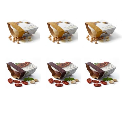 Villaolivo - Pack 6x125g Hummus de Garbanzo y Paté de Tomate Seco | 100% Natural, Vegano y Sin Conservantes | Ideal para Tapas, Tostadas y Dipear | Elaborado en España