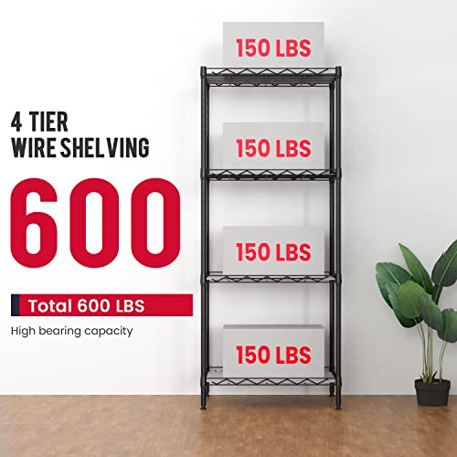 BestOffice 4-Shelf Adjustable Storage Shelving Unit Metal Rack Wire Shelf 600Lbs Capacity with 4 PP Sheets 18L x 12W x 44H for Laundry Bathroom Kitchen Garage,Black thumbnail 5