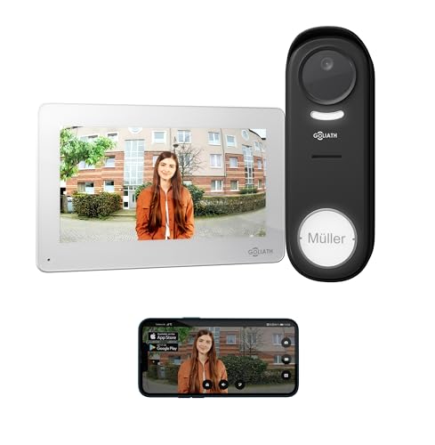 GOLIATH® Funkklingel mit Kamera & Gegensprechanlage [MIT SMARTPHONE-APP] - Türklingel mit Full HD Kamera & Monitor - Video Sprech - & Klingelanlage mit Türöffner - Videotürklingel ohne Kabel