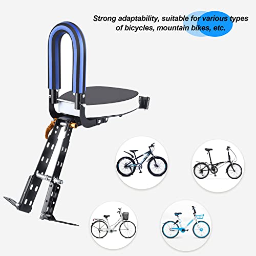 OUSEXI Child Bike Seat Front Mounted Retractable Foldable Kids Seat for Adult Bike, Suitable for Children 2~6 Years, Detachable Child Bike Seat Suitable for All Types of Bicycles(Blue)